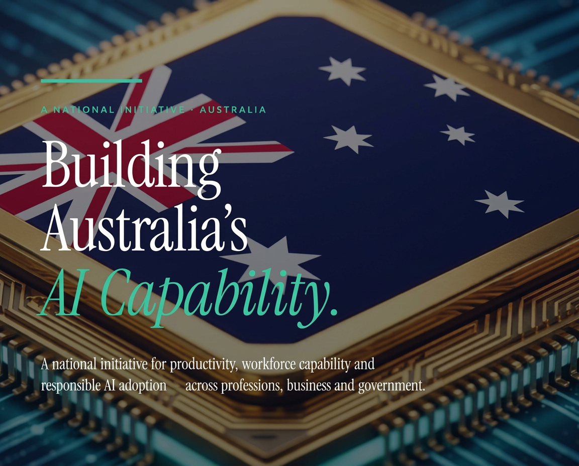 Building Australia's AI capability, represented by the Australian flag embedded in an AI microchip