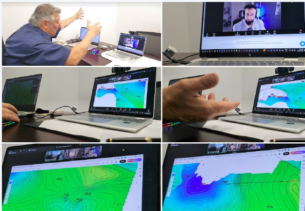 Live development screens showing mining topographic analysis